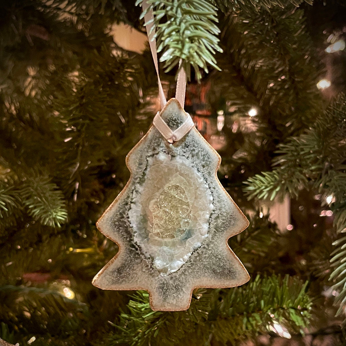 Dock 6 Pottery Pine Christmas Tree Ornament with Fused Glass, Ash