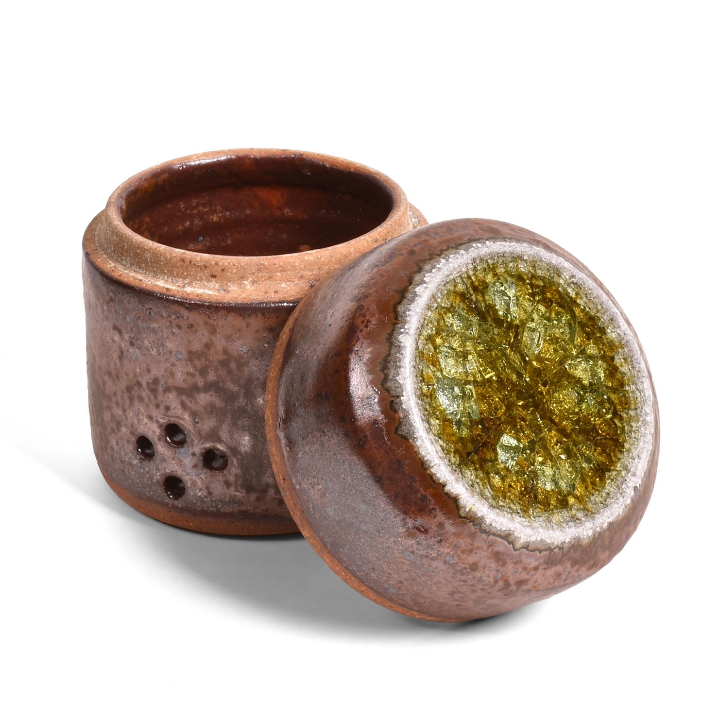 Dock 6 Pottery Handmade Small Garlic Keeper with Fused Glass Lid, Copper
