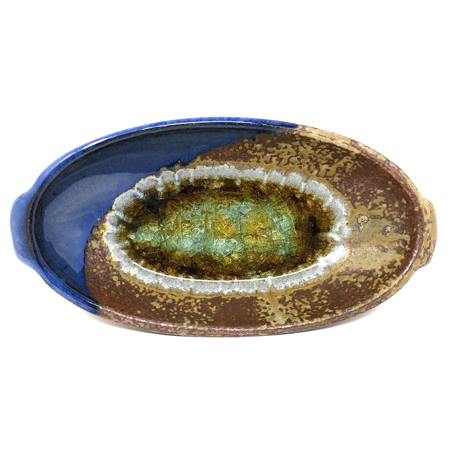 Dock 6 Pottery 9-inch Oval Dish with Fused Glass