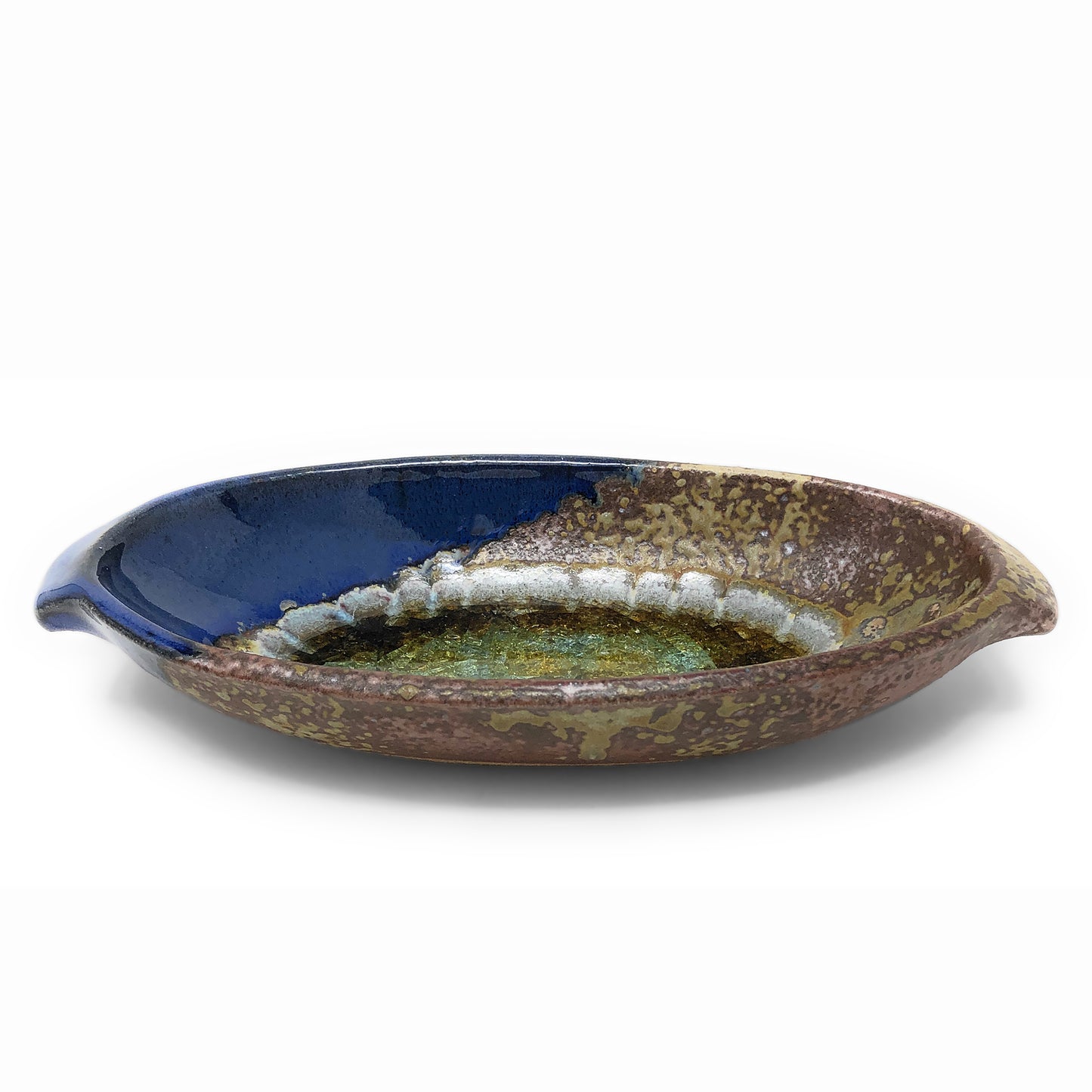 Dock 6 Pottery 9-inch Oval Dish with Fused Glass