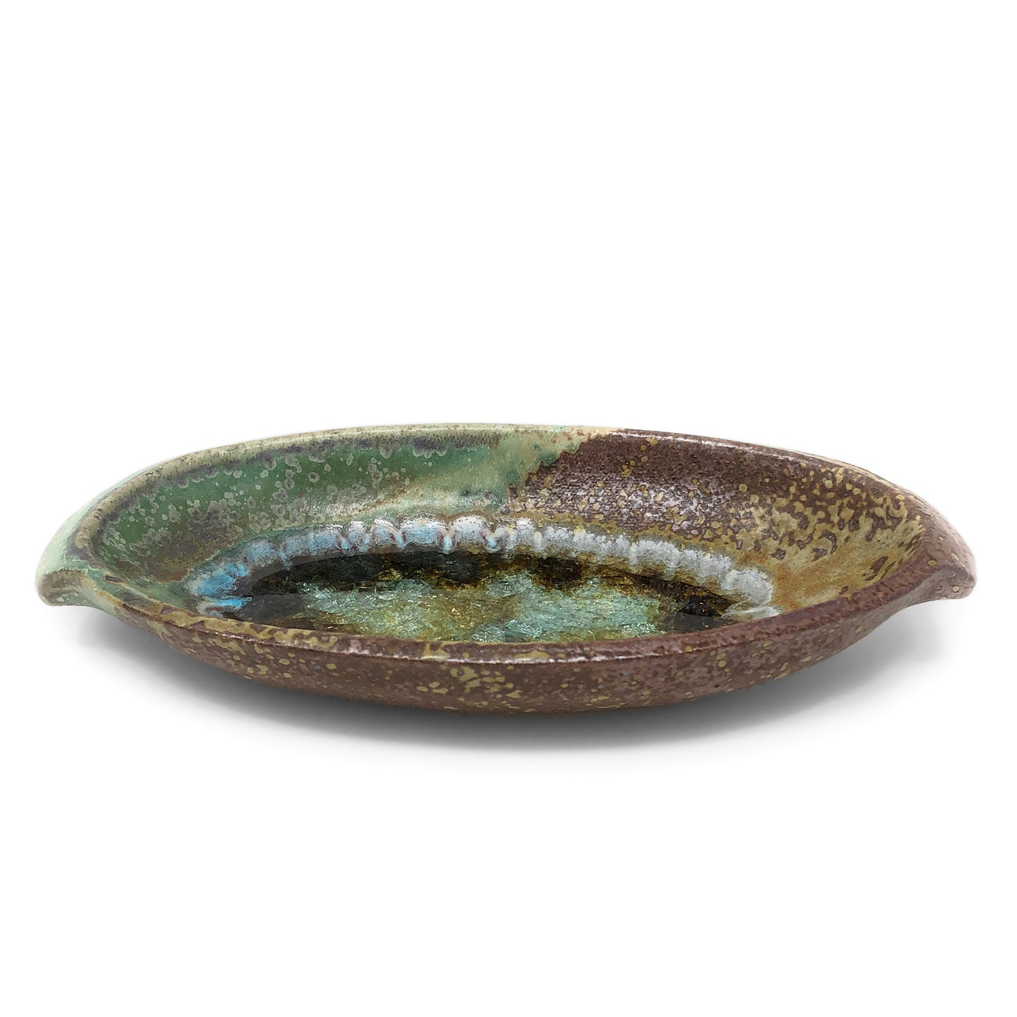 Dock 6 Pottery 9-inch Oval Dish with Fused Glass