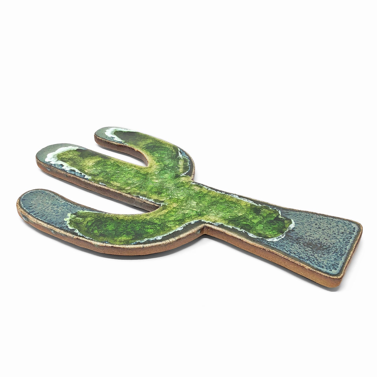 Dock 6 Pottery Saguaro Cactus Trivet with Fused Glass, Jungle Green