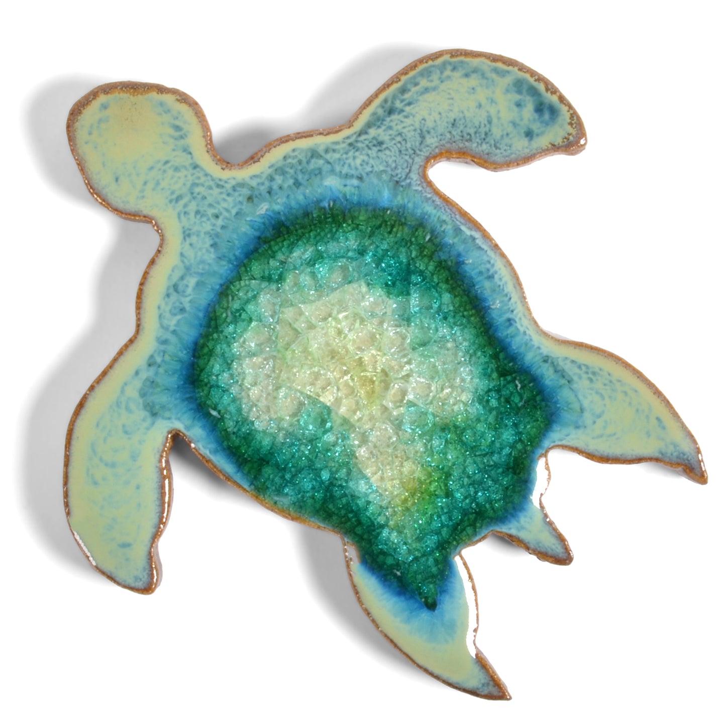 Dock 6 Pottery Sea Turtle Coaster with Fused Glass, Textured Turquoise