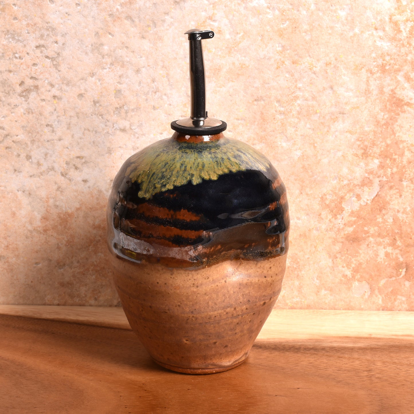 Dock 6 Pottery Handmade Oil Bottle, Sienna/Black