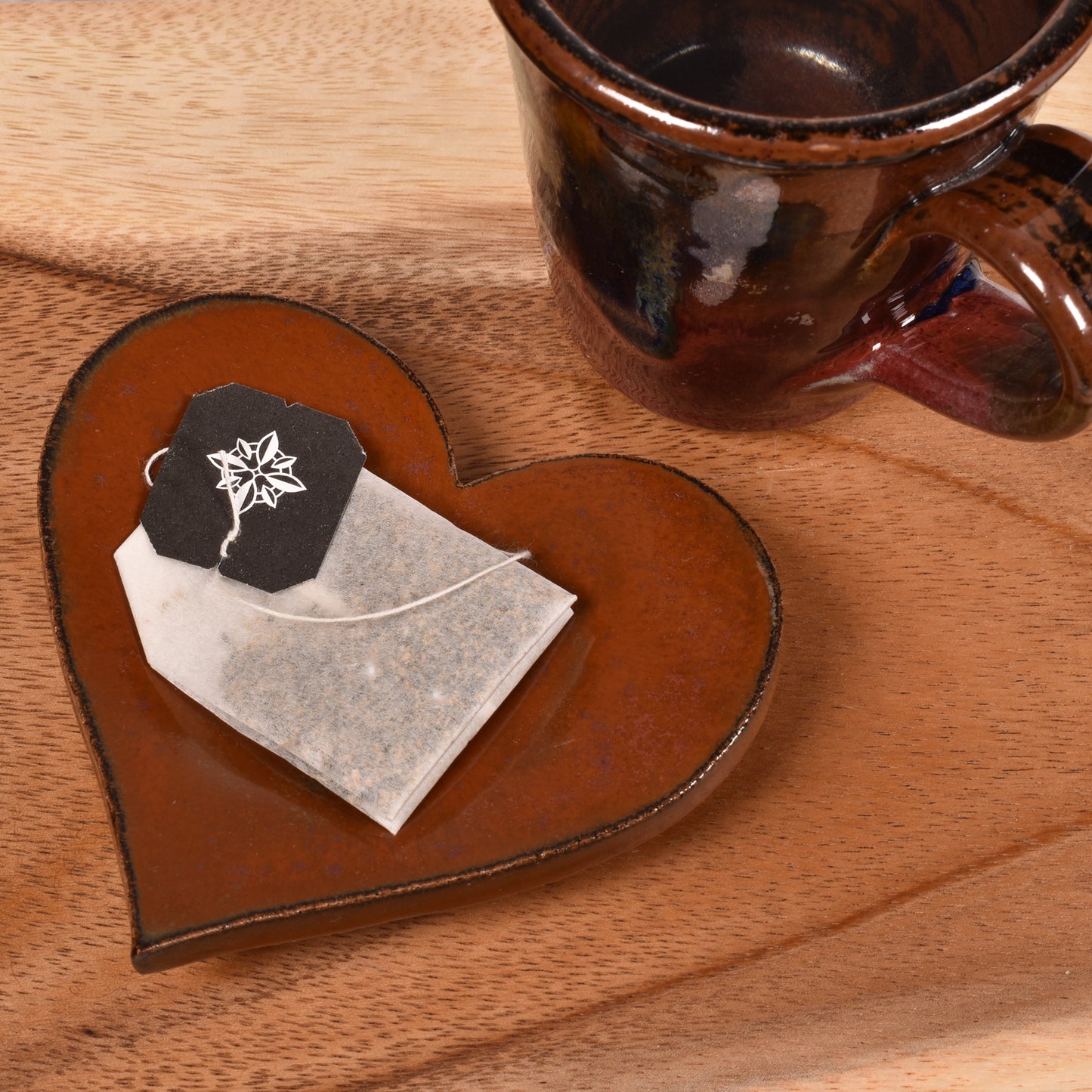 Dock 6 Pottery Heart-Shaped Handmade Spoon Rest / Ring Holder, Cinnamon Red