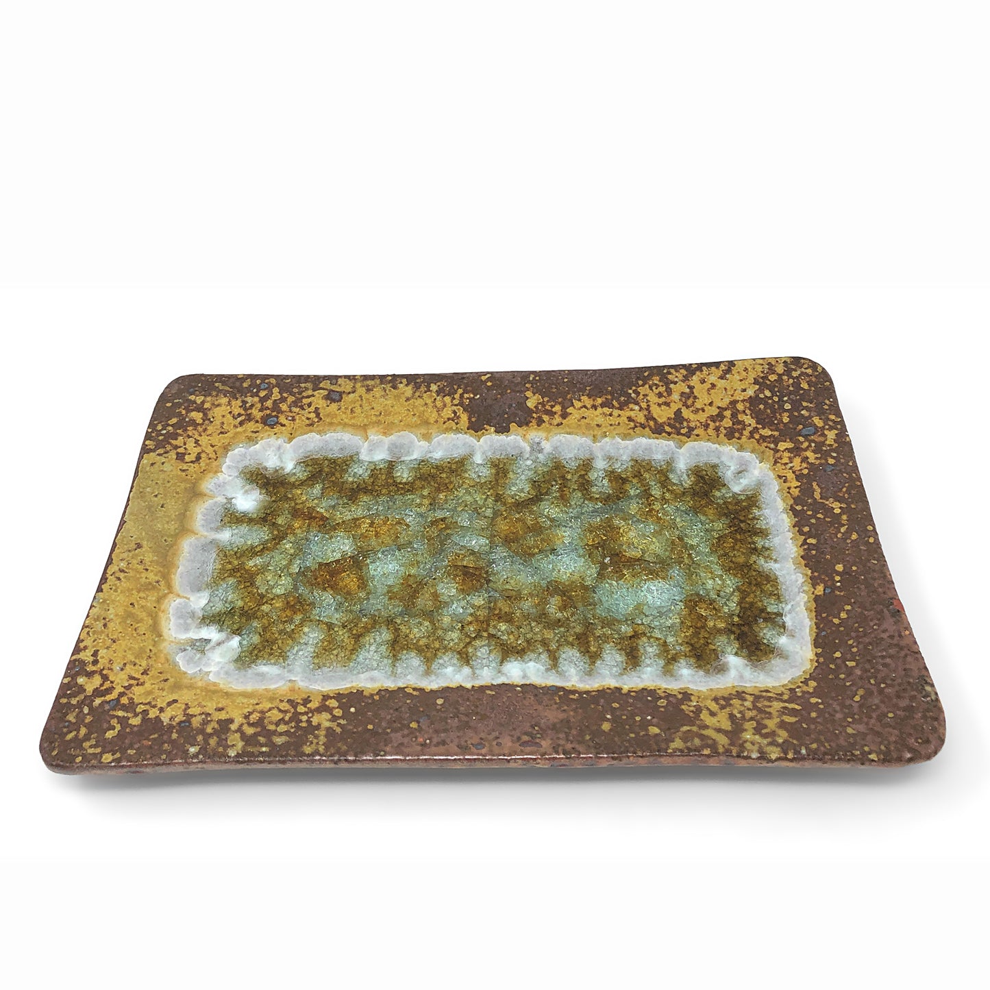 Dock 6 Pottery 10-inch Rectangular Tray with Fused Glass, Copper