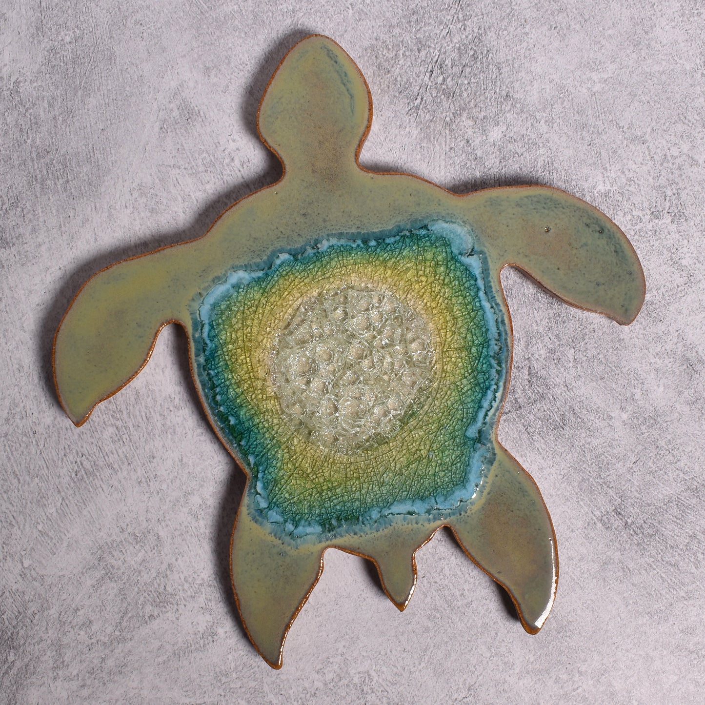 Dock 6 Pottery Sea Turtle Trivet with Fused Glass, Textured Turquoise