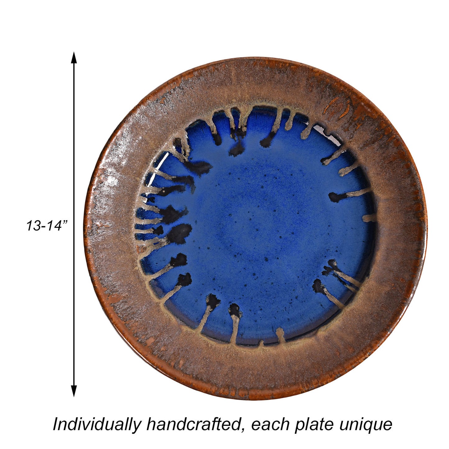 Dock 6 Pottery Handmade Wide Rimmed Platter, Extra Large, Cobalt/Copper