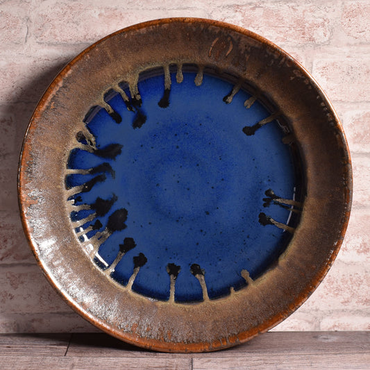 Dock 6 Pottery Handmade Wide Rimmed Platter, Extra Large, Cobalt/Copper