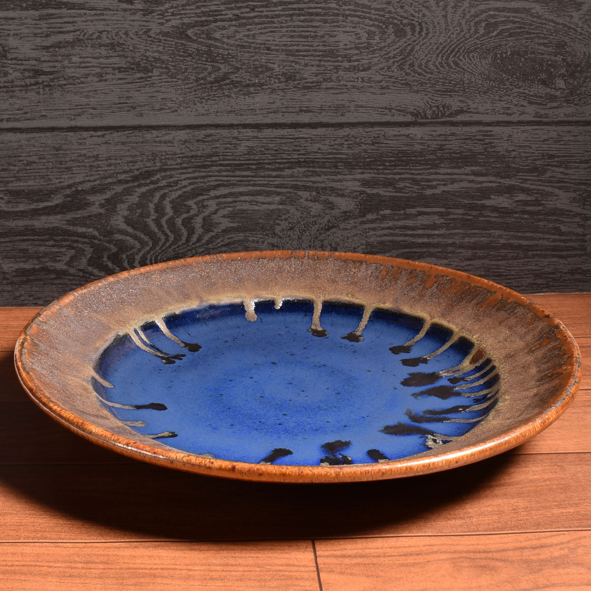 Dock 6 Pottery Handmade Wide Rimmed Platter, Extra Large, Cobalt/Copper