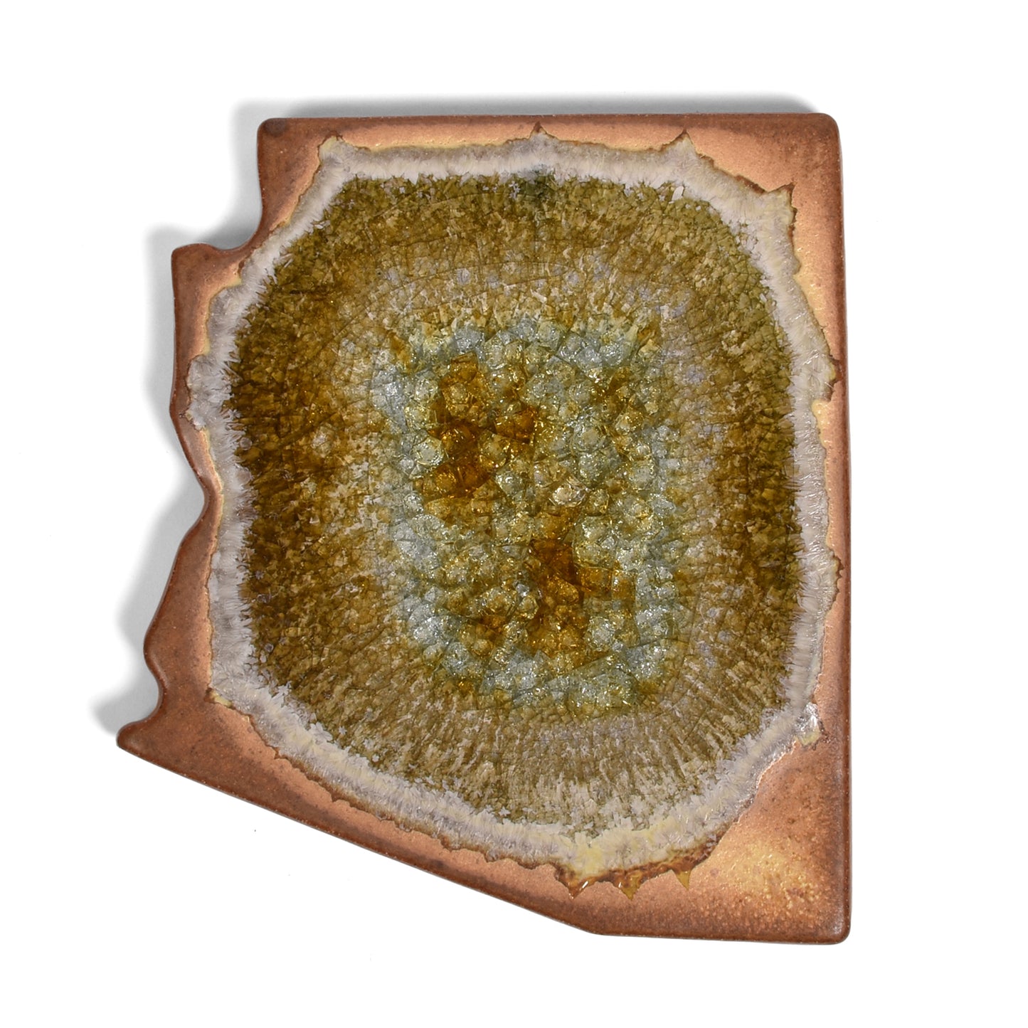 Dock 6 Pottery Arizona State Coaster with Fused Glass, Sienna
