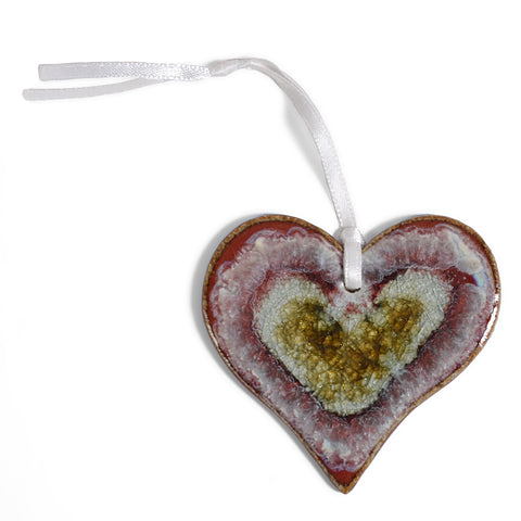Dock 6 Pottery Heart Ornament with Fused Glass, Red