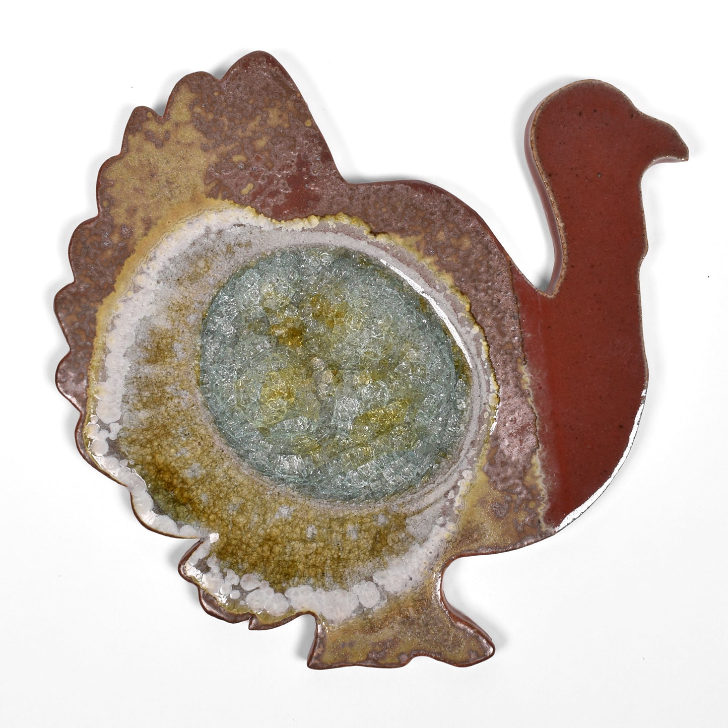 Dock 6 Pottery Turkey Trivet with Fused Glass, Red/Copper