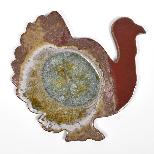 Dock 6 Pottery Turkey Trivet with Fused Glass, Red/Copper