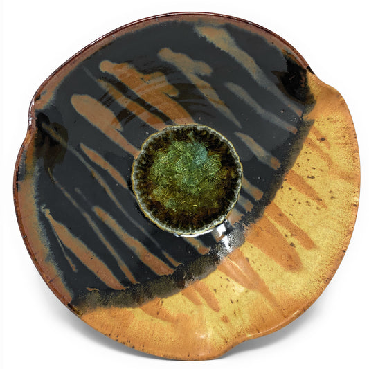 Dock 6 Pottery Pinched Rim Bowl with Fused Glass, Toasted Marshmallow