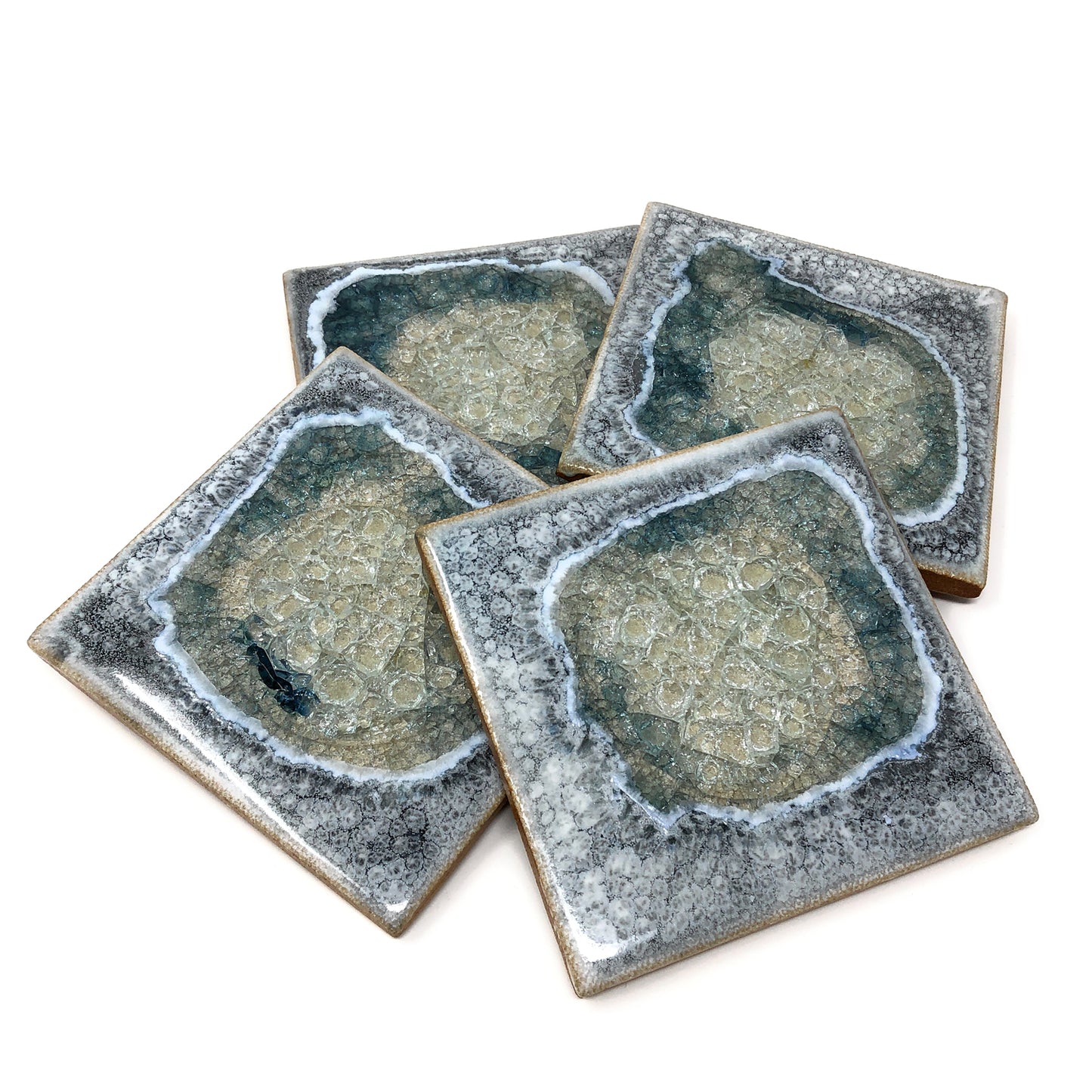 Dock 6 Pottery Crackled Glass Geode Coaster, Set of 4