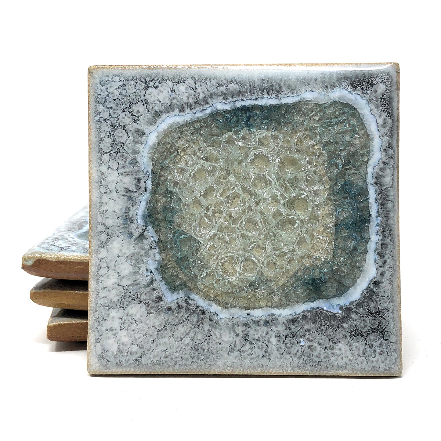 Dock 6 Pottery Crackled Glass Geode Coaster, Set of 4