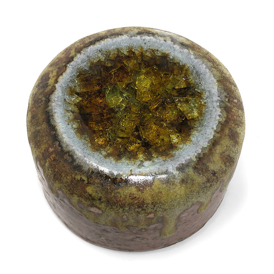 Dock 6 Pottery Salterra Salt Shaker with Fused Glass, Copper