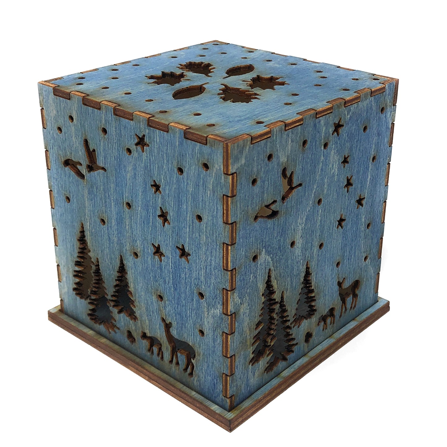 Doles Orchard Woodlands 4.5-inch Laser-Cut Luminary with LED Tealight, Blue