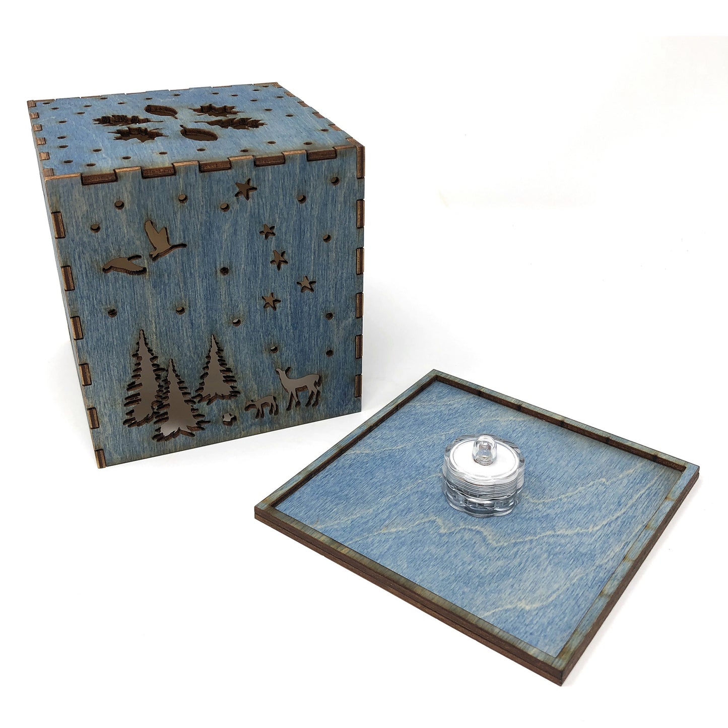 Doles Orchard Woodlands 4.5-inch Laser-Cut Luminary with LED Tealight, Blue