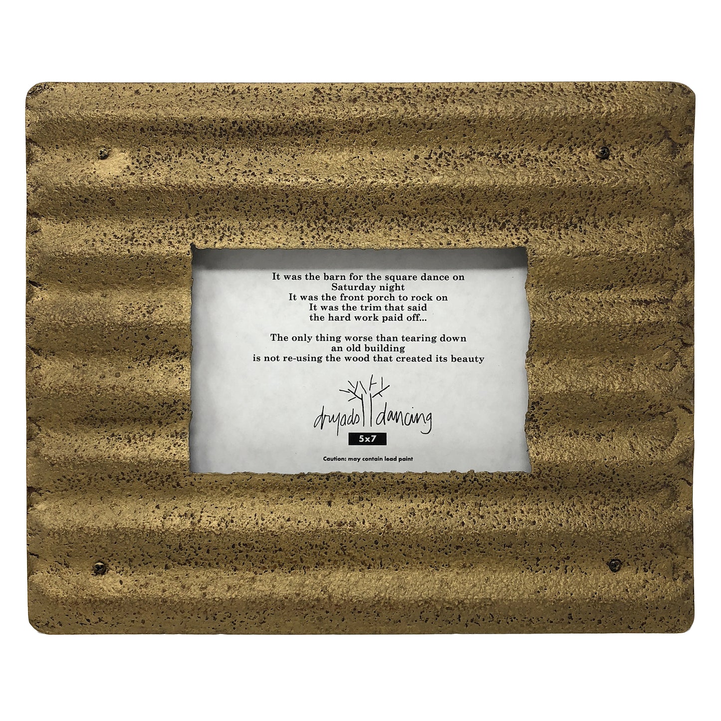 Dryads Dancing Reclaimed Corrugated Roof Tin Frame, Gold