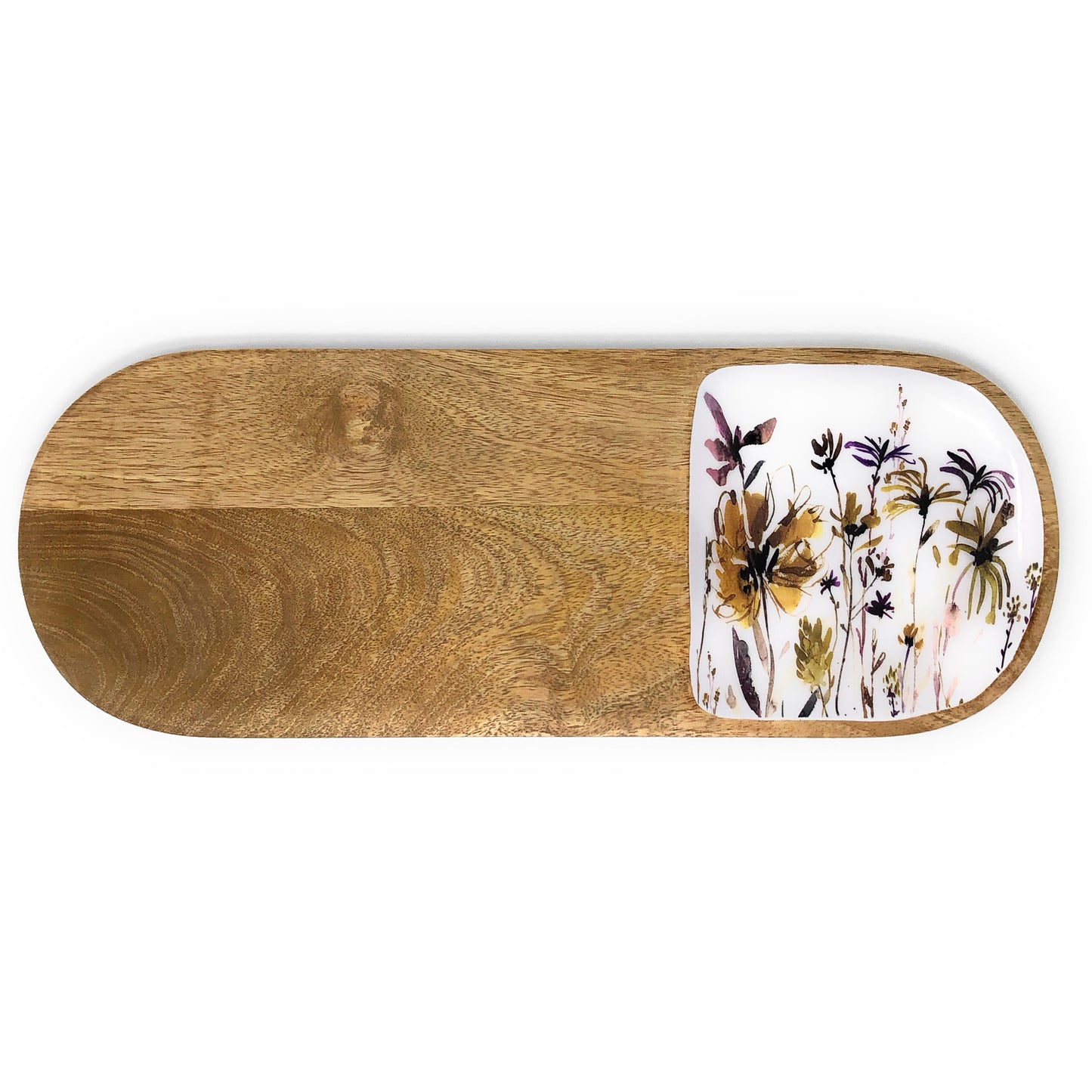 Watercolor Wildflowers Oval Wooden Serving Board