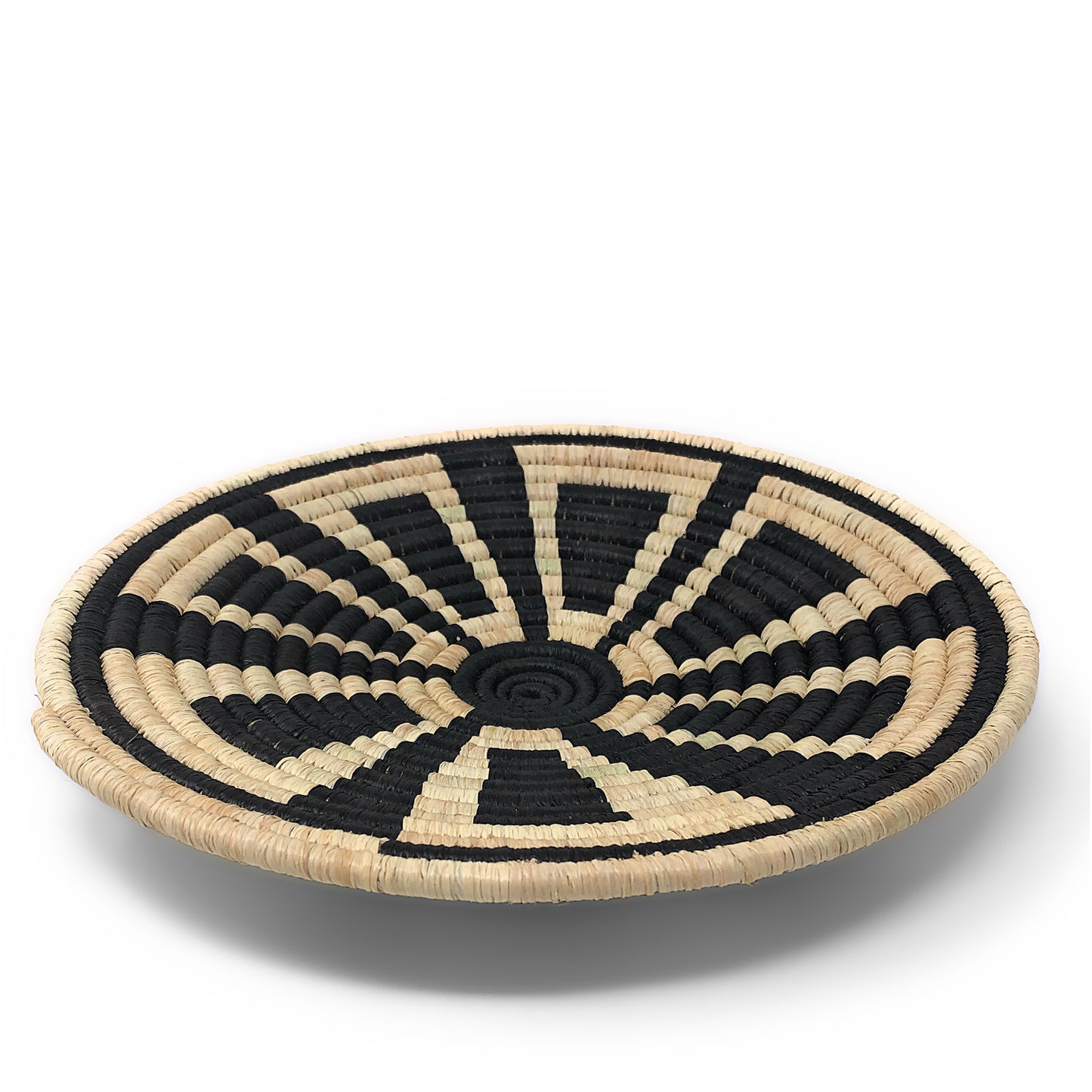 African Fair Trade Handwoven Raffia Basket, Small, Black/Cream