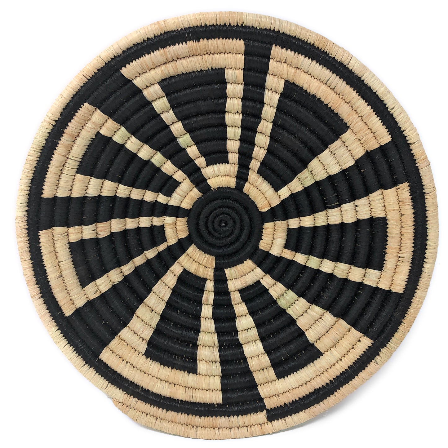 African Fair Trade Handwoven Raffia Basket, Small, Black/Cream
