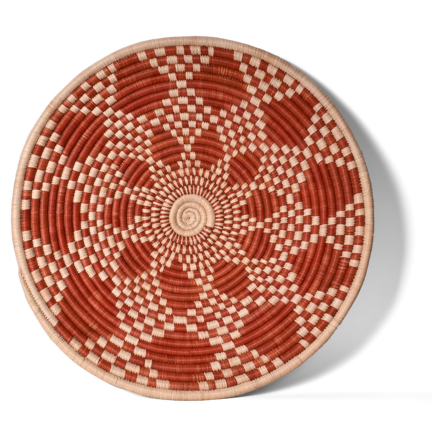 African Fair Trade Handwoven Raffia Basket, Large, Terra Cotta and Cream