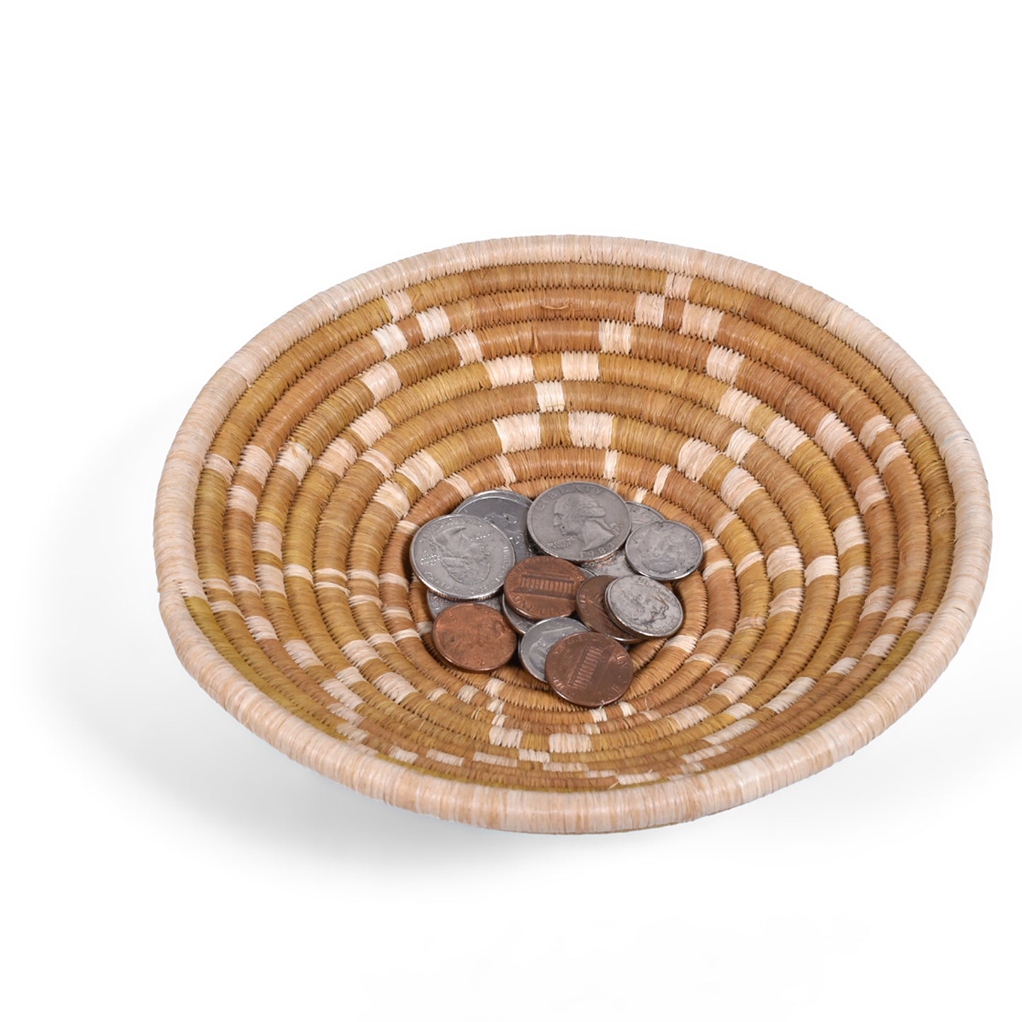 African Fair Trade Star Pattern Handwoven Raffia Basket, Natural/Ivory, X-Small