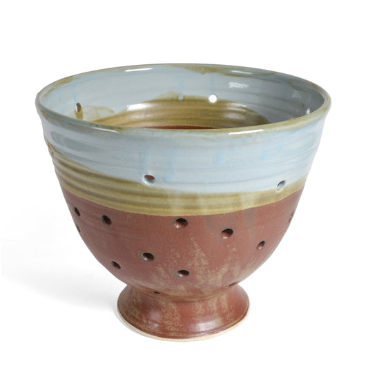 Holman Pottery Upright Pedestal Colander, Robin's Nest Glaze