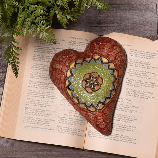 Laurie Pollpeter Eskenazi Medallion Ceramic Wall Heart in Red