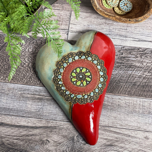 Cirque Medallion Ceramic Wall Heart in Red by Laurie Pollpeter Eskenazi