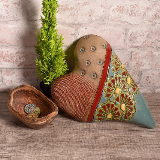 Laurie Pollpeter Eskenazi Red Ribbon Ceramic Wall Heart