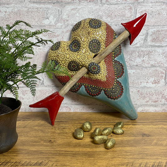 Laurie Pollpeter Eskenazi Matilda's Tablecloth Wall Heart with Arrow, Blue/Multi