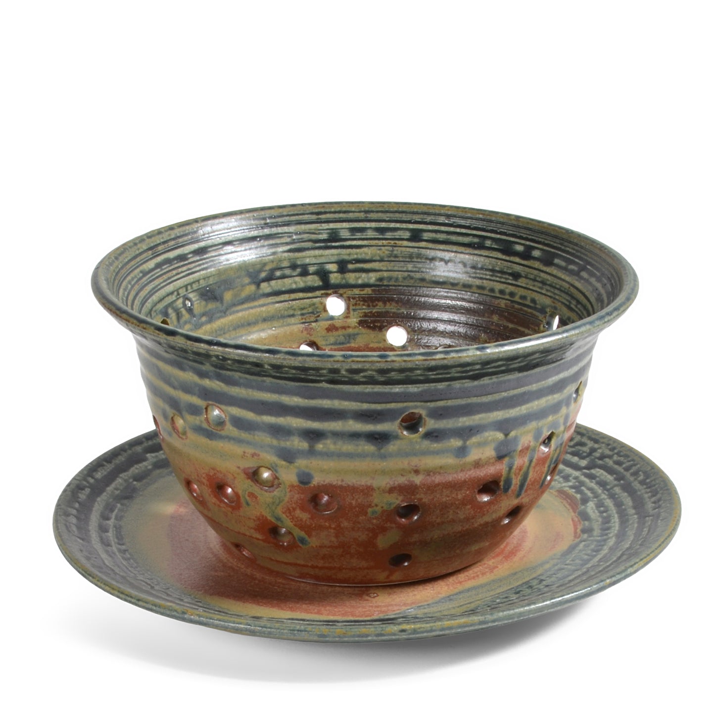 Holman Pottery American Handmade Berry Colander and Plate Set