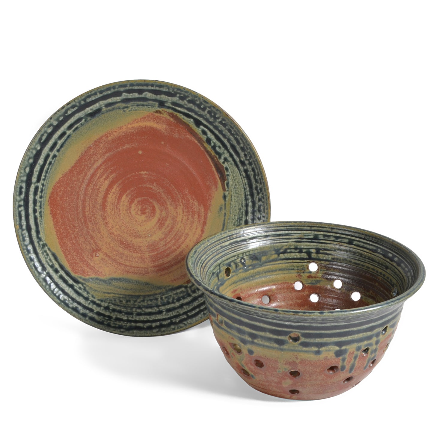 Holman Pottery American Handmade Berry Colander and Plate Set