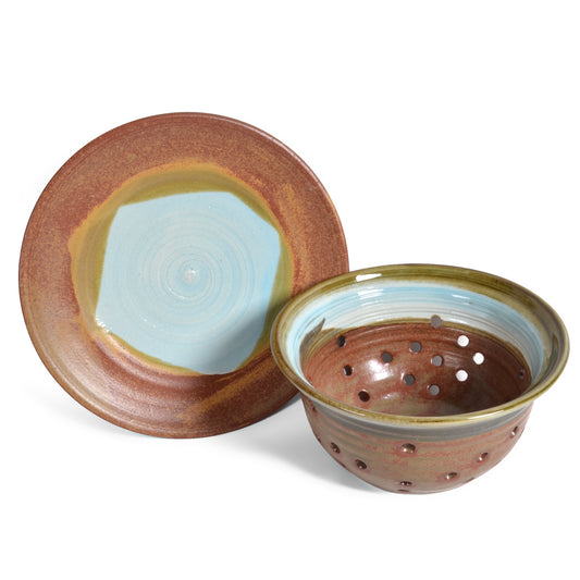Holman Pottery American Handmade Berry Colander and Plate Set