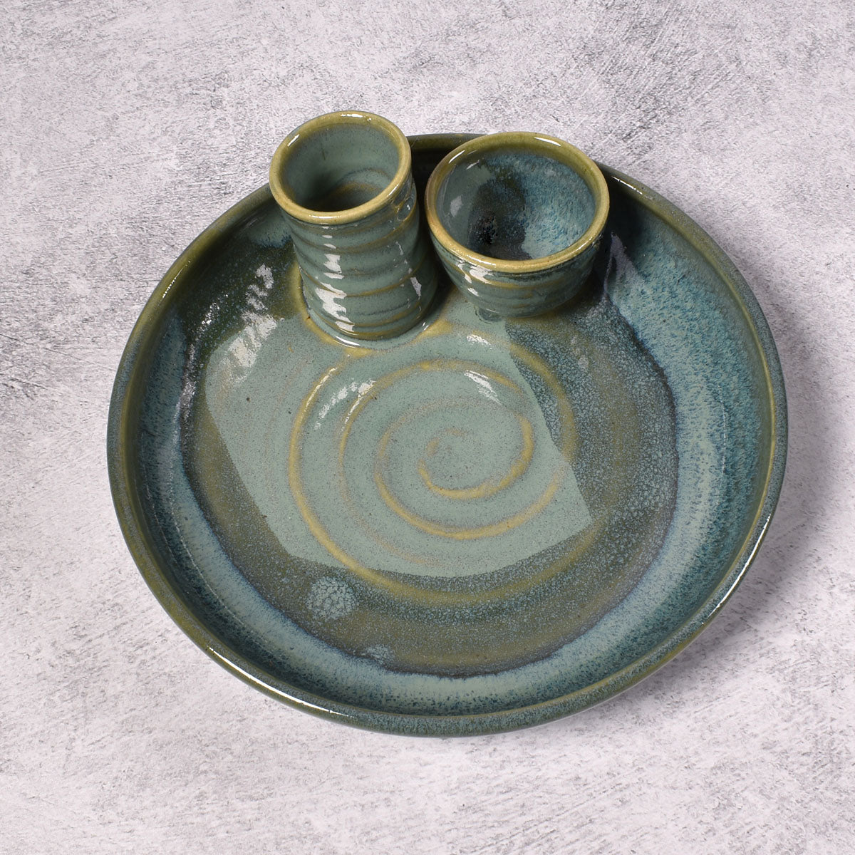 Holman Pottery Olive Serving Dish with Cups for Picks and Pits, Each One Unique