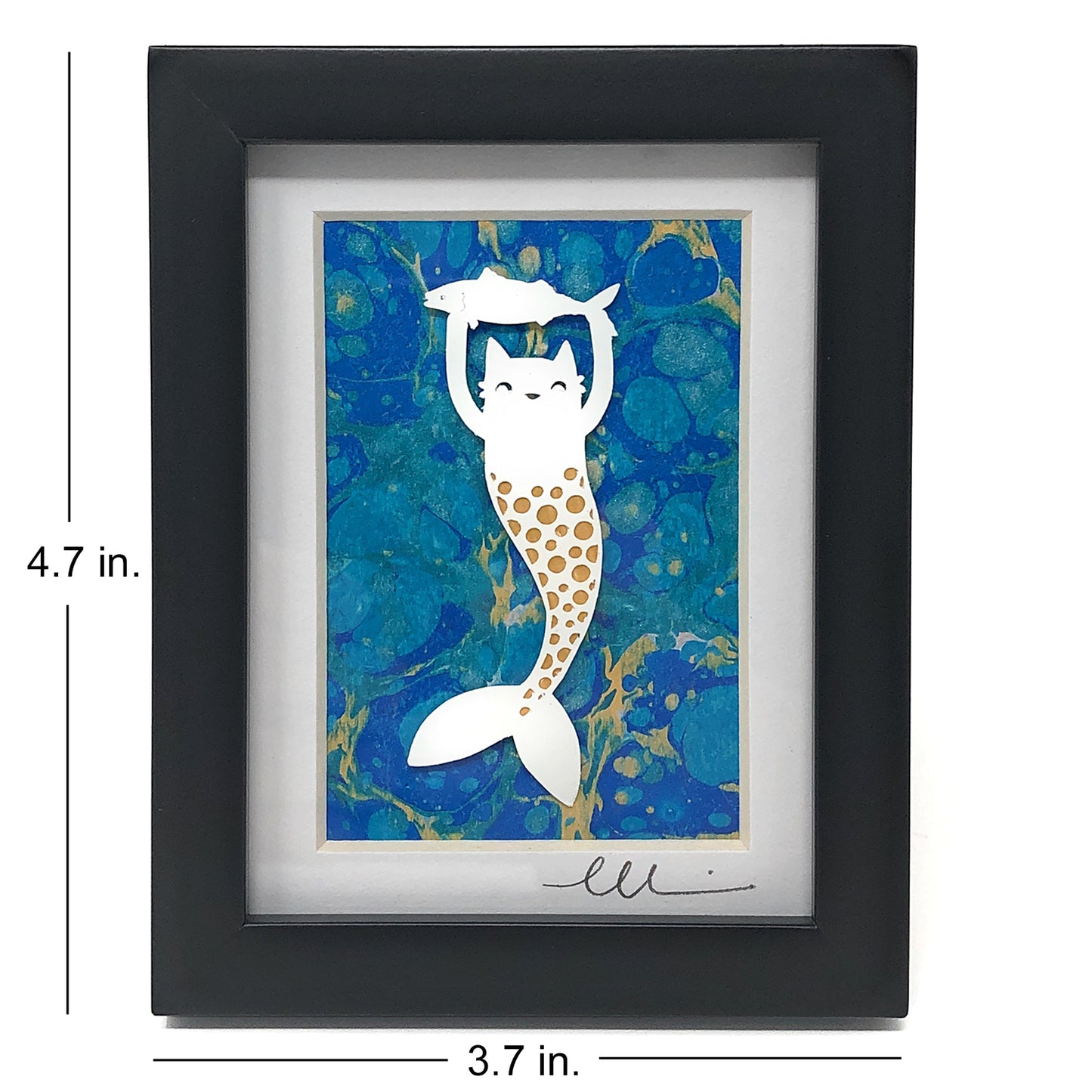 Hull Street Studio Cat Mermaid Cut Paper Art in Mini 3 x 4 Frame