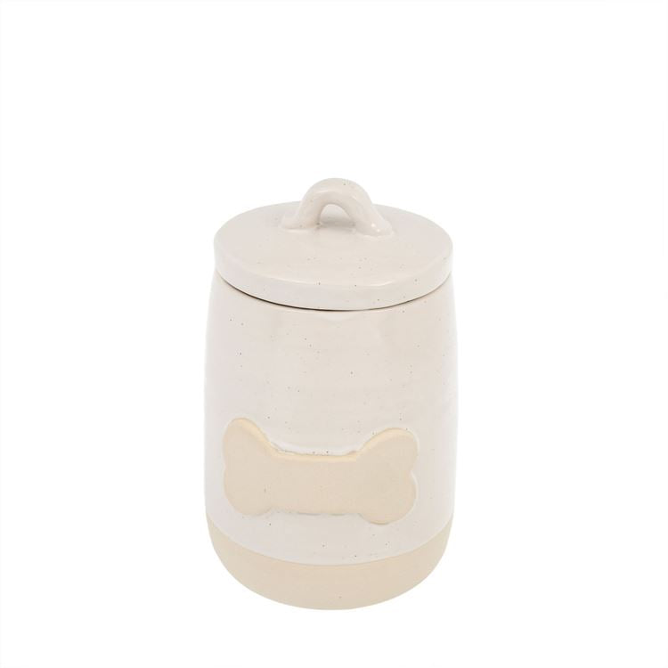 Indaba Dog Bone Ceramic Cookie Jar, White/Ivory, Small