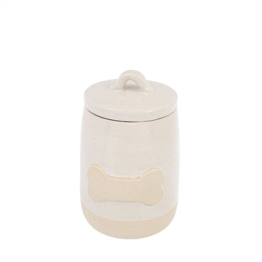 Indaba Dog Bone Ceramic Cookie Jar, White/Ivory, Small