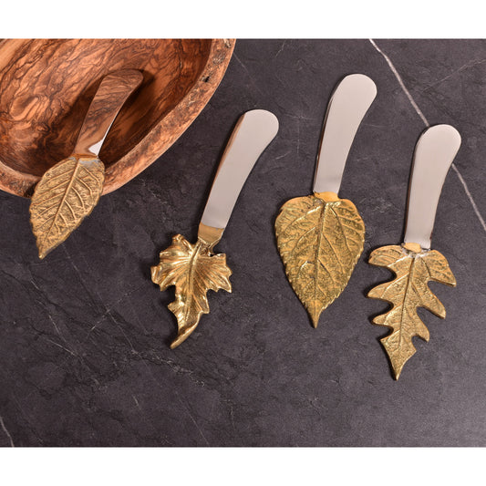 5-inch Leaf Handle Spreaders, Stainless-Steel and Goldtone, Set of 4