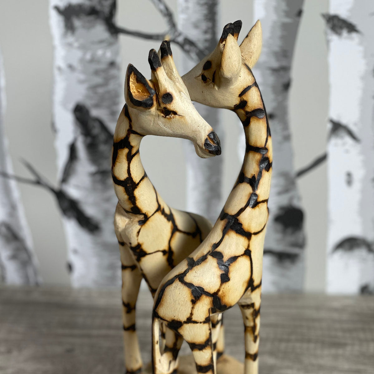 Giraffe Duo 12-1/2" Hand Carved Jacaranda Wood Figurine from Zimbabwe