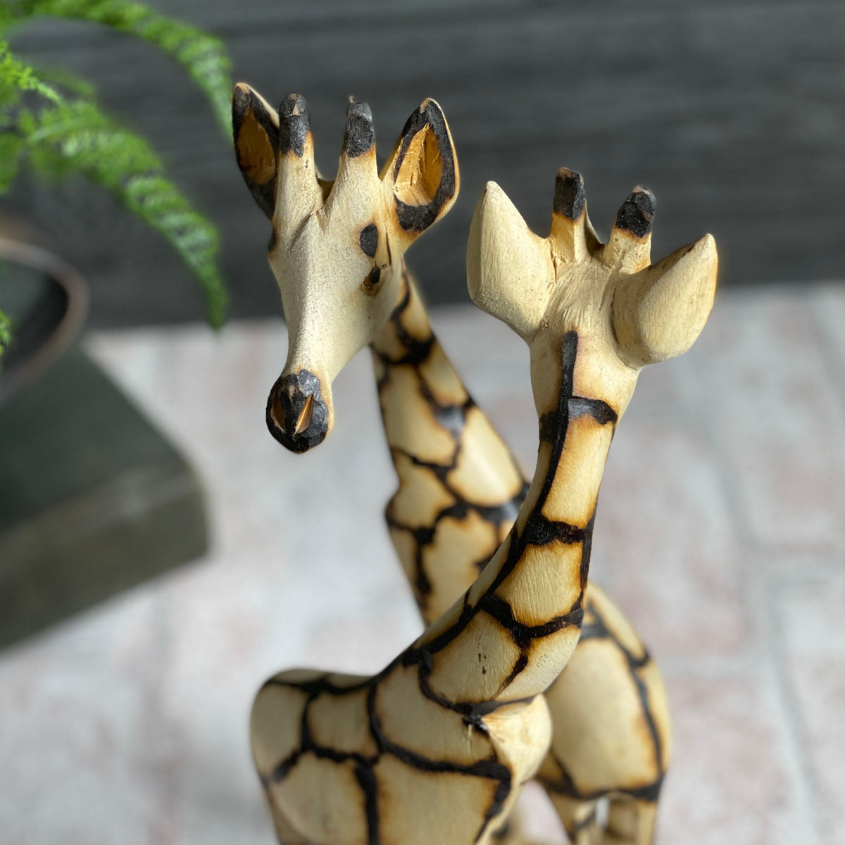 Giraffe Duo 12-1/2" Hand Carved Jacaranda Wood Figurine from Zimbabwe