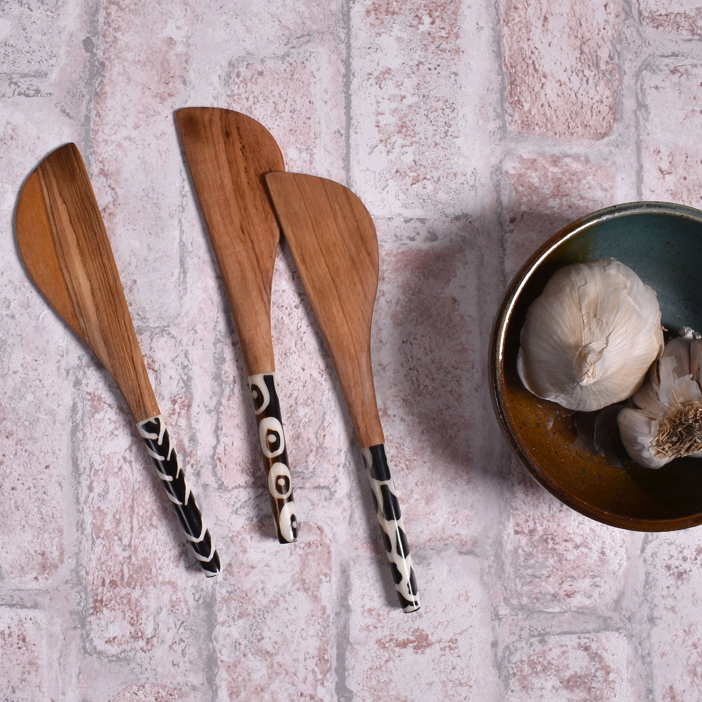 Wild Olive Wood Spreader with Bone Handle, Handmade in Kenya, Random Patterns, Each One Unique