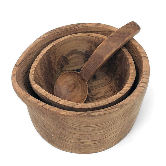 Rustic Kenyan Olive Wood Hand Carved Cream and Sugar Set