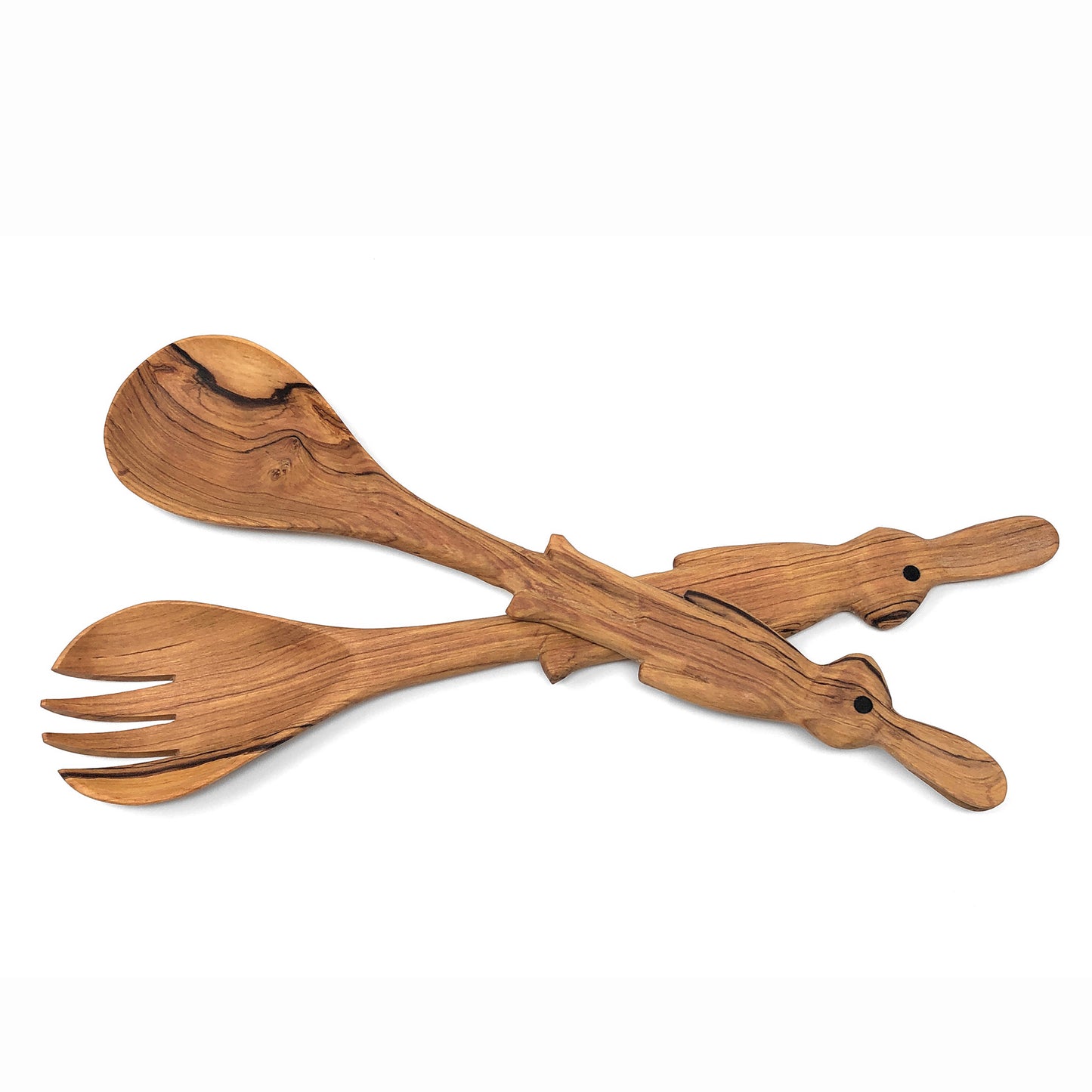 African Fair Trade Carved Mahogany Bunny Rabbit Salad Serving Set