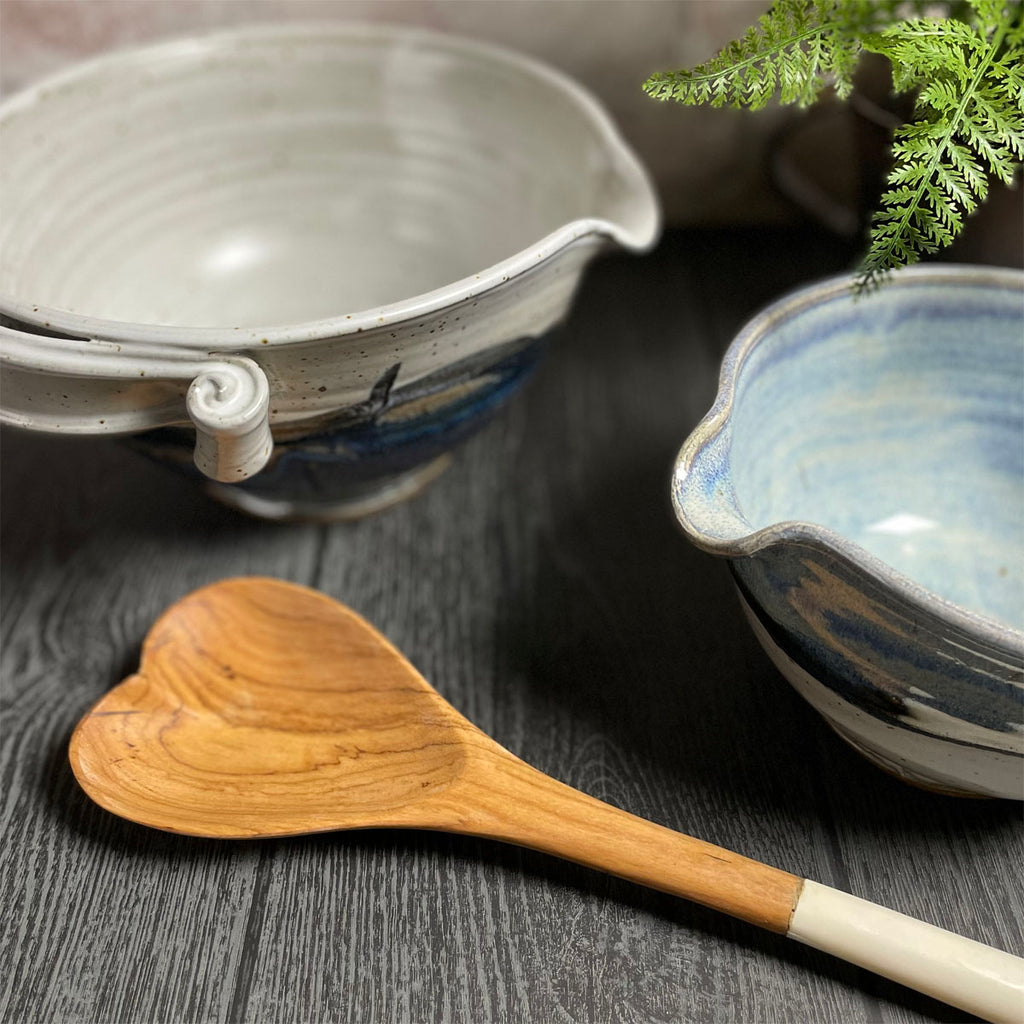 Set of 3 Wild Olive Wood Measuring Spoons with Bone Handle Inlay