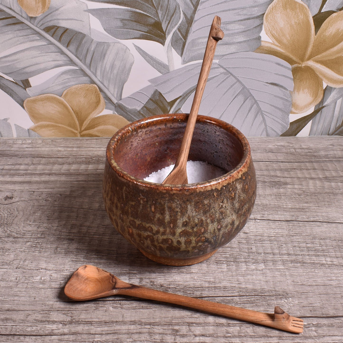 Wild Olive Wood Heart-Shaped Condiment/Sugar Spoon with Giraffe Handle, Handmade in Kenya, Each One Unique